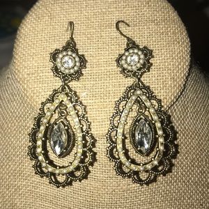 Pearl + Crystal Floral Filigree Earrings